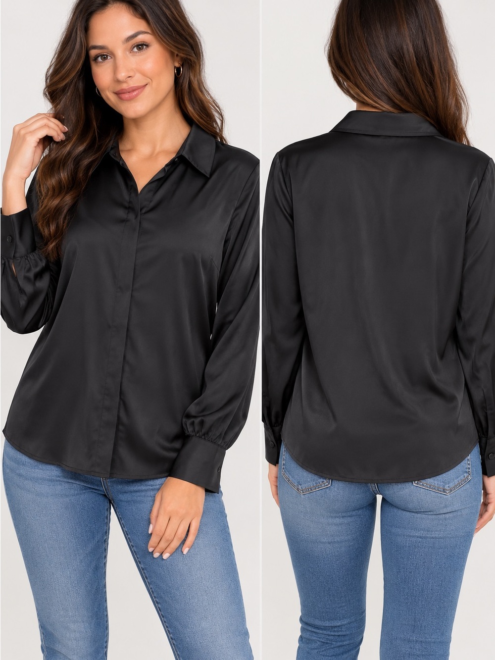 a new day Black Satin Button Front Shirt
